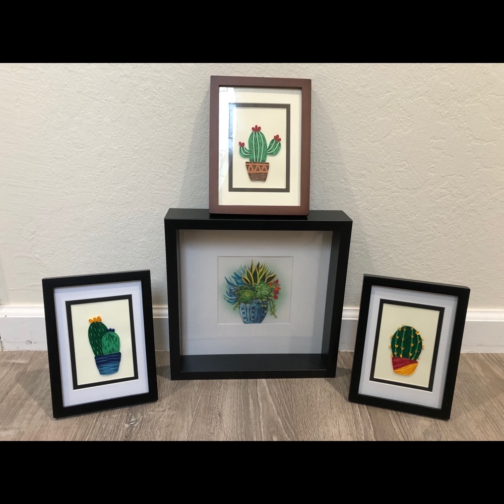Set Of 4 Quilling Cactus Art